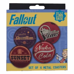 Fallout Set Of Four Metal Drinks Coasters -JustGeek Online Shop B FLT96 Pack Front Trans