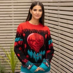 IT Pennywise Christmas Jumper / Ugly Sweater 11 IT Pennywise Christmas Jumper / Ugly Sweater -JustGeek Online Shop it pennywise halloween jumper female
