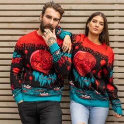 IT Pennywise Christmas Jumper / Ugly Sweater 9 IT Pennywise Christmas Jumper / Ugly Sweater -JustGeek Online Shop it pennywise halloween jumper pair